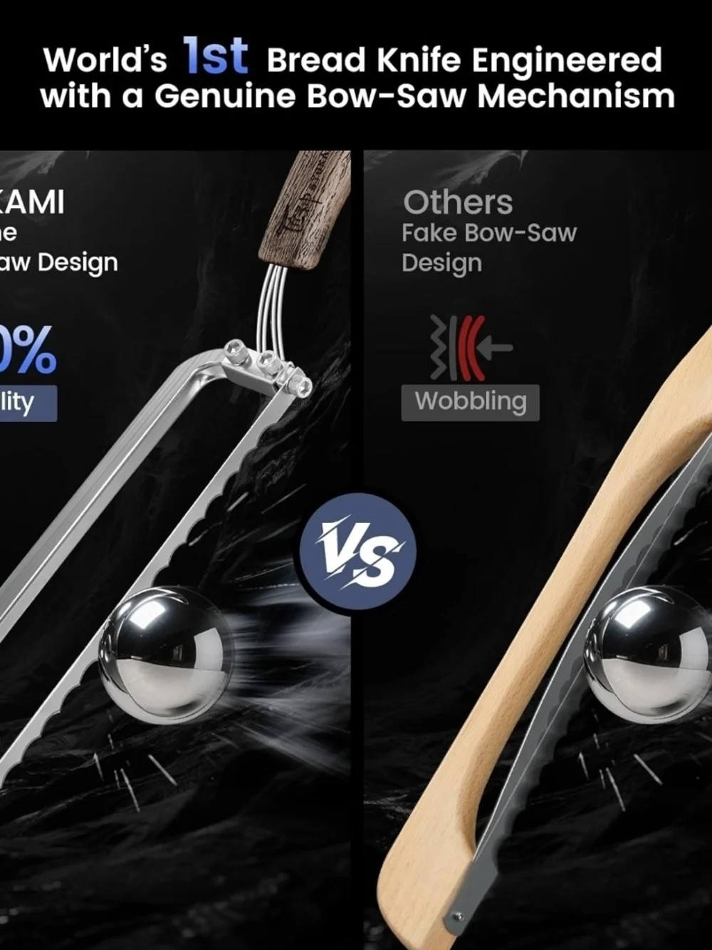Left Handed Bread Knife Bow Design Razor Sharp 4 Scale Marks Sourdough Baguettes